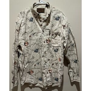 Clearwater Mens‎ Casual Fishing Lure Pattern Long Sleeve Button Down Size Large
